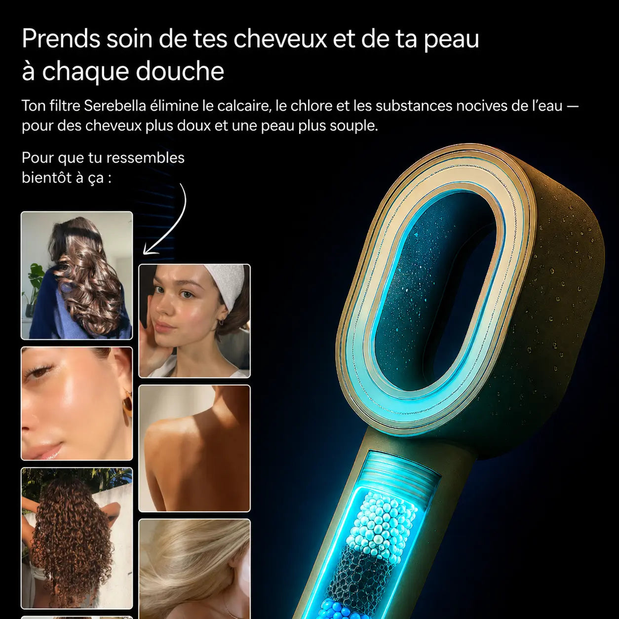 Pommeau de douche Serebella Pure 3-en-1 avec filtre + 2 embouts de soin GRATUITS
