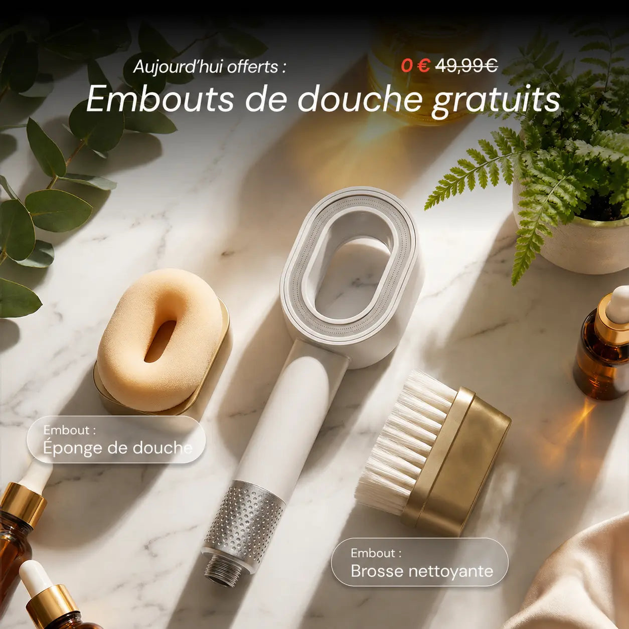 Pommeau de douche Serebella Pure 3-en-1 avec filtre + 2 embouts de soin GRATUITS